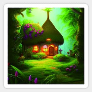 Fantasy House In a Greenery Scene, Fantasy Cottagecore artwork Magnet